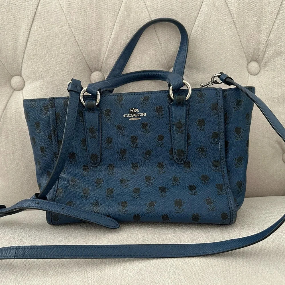 Coach Blue Satchel with Black Floral Design - Picture 4 of 9